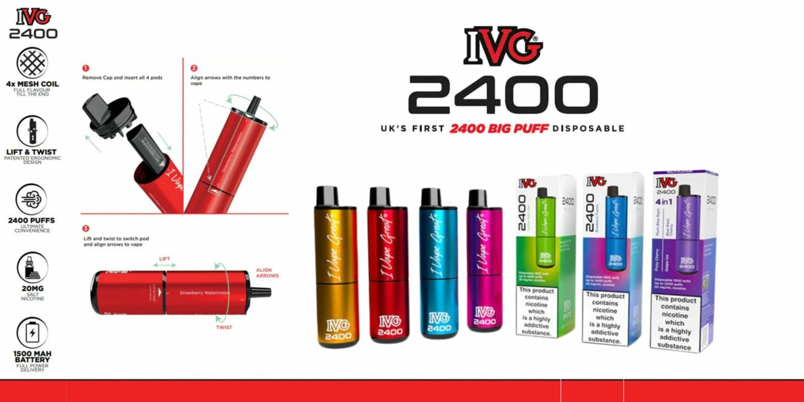 IVG 2400 – Multi Pack – Juicy Edition (Disposable Pod Kit) 20MG DISPOSABLE VAPE BARS - XMANIA Ireland 16