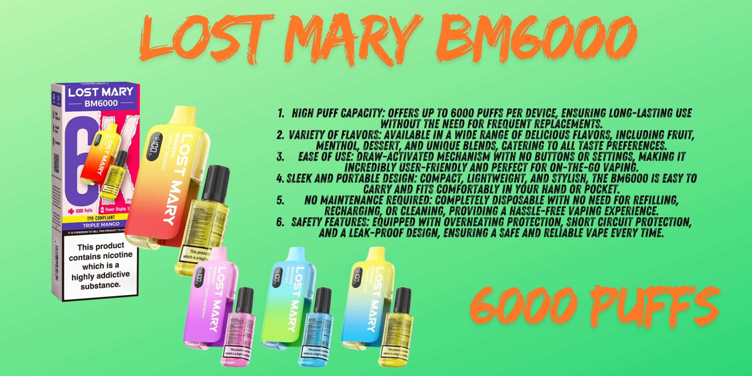 Lost Mary BM6000 – Triple Mango (Disposable Pod Kit) 20MG DISPOSABLE VAPE BARS - XMANIA Ireland 14