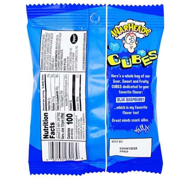 Warheads Cubes Blue Raspberry 99G Warheads - XMANIA Ireland 3